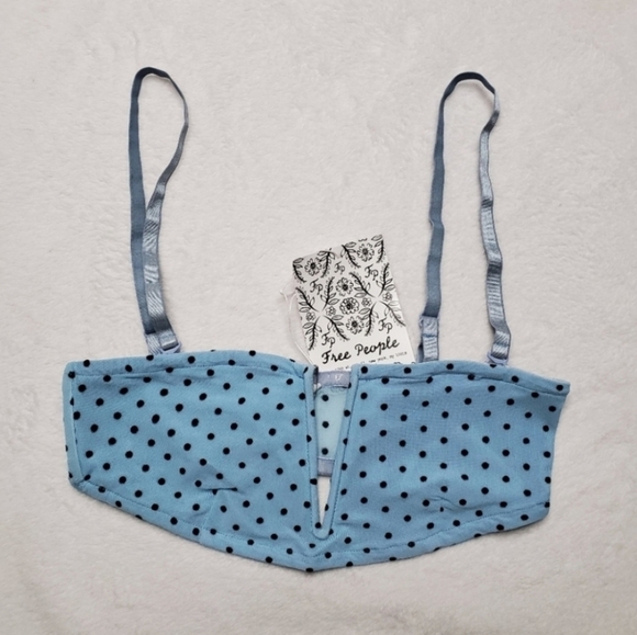Free People Intimately Sierra Blue & Black Polka Dot Print Mesh Bandeau Bralette - Picture 4 of 9